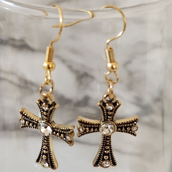 Hand Crafted Jewelry - Hand Crafted Elegant Gold Cross Pierced Earrings